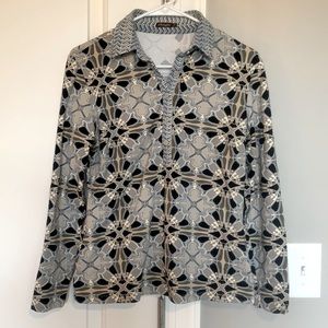 J. McLaughlin Black and Gray Patterned Top